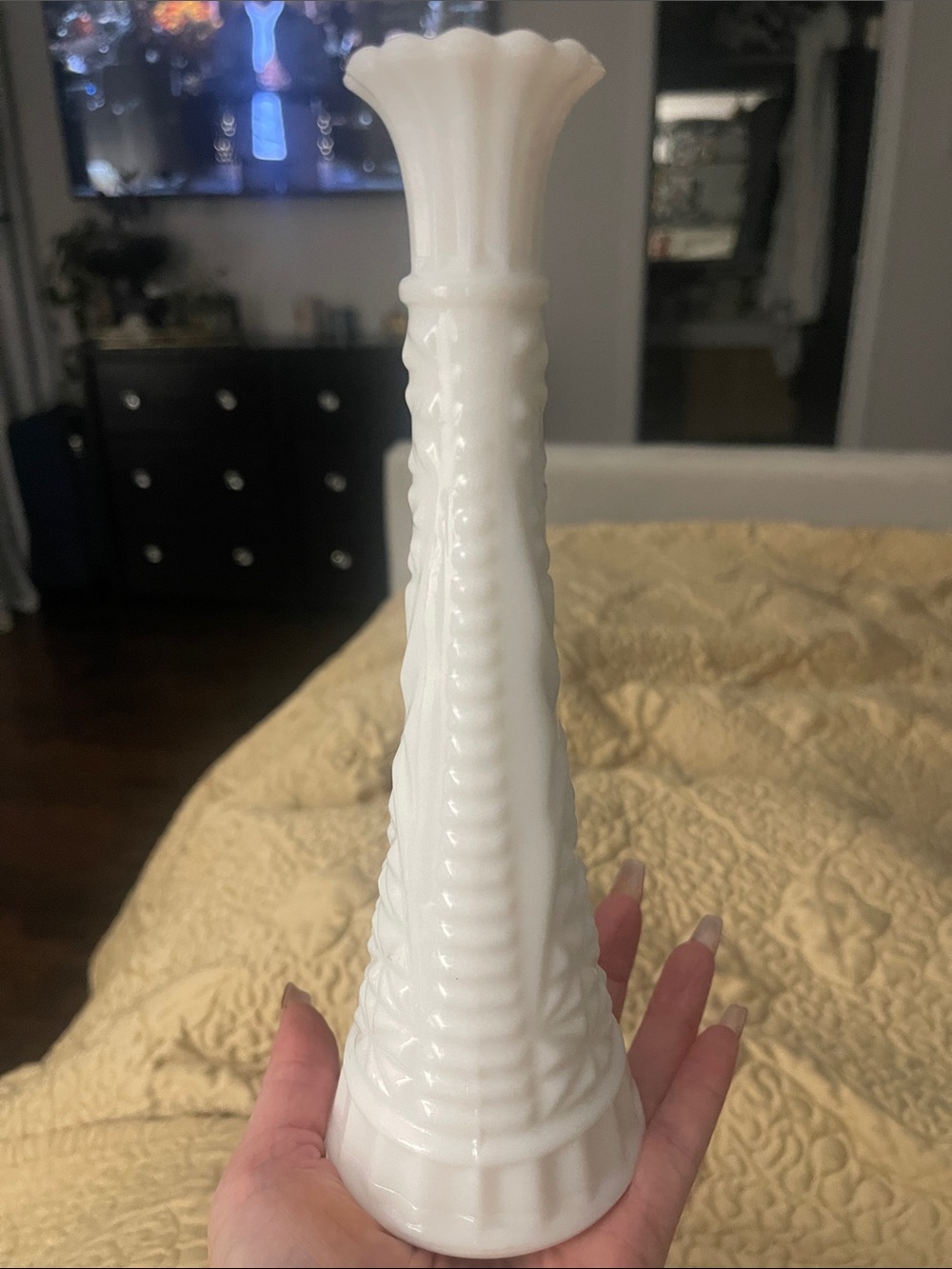 White Milk Glass Bud Vase - Decorative Home Accent